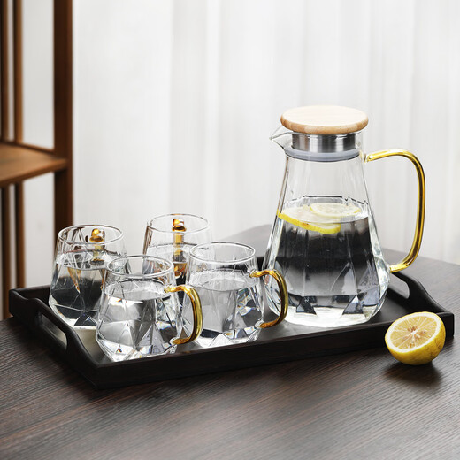 Su's ceramic high borosilicate glass large capacity cold water kettle, juice kettle, tea kettle, cold water cup, glass cup, diamond kettle, one pot, four cups