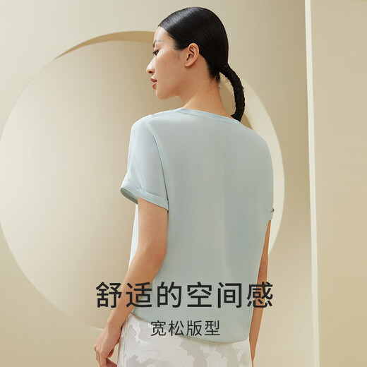 金三塔基础打底衣女真丝中式印花上衣小衫YSFDA701 浅薄雾蓝色5350 L