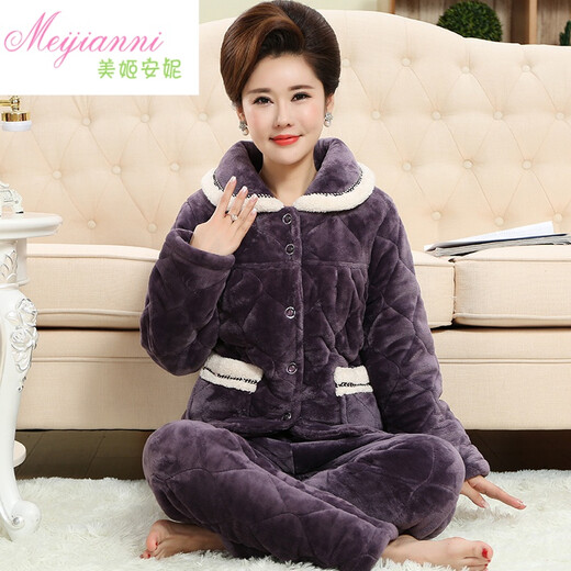 Meiji Anne Winter Dreischicht verdickte Baumwollpyjamas für Frauen Korallenmerze mittlere Alters und ältere Mütter mit Fettpluspuxus 200 Jin [Jin entspricht 0,5 kg] Heimkleidung 1049 xxl [Gewichts Gewicht 140-160 Jin [Jin gleich 0,5 kg]]]