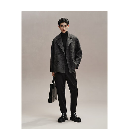 PeaceBird Men's Woolen Coat Winter Winter Flow Corta informal y versátil Gray Dark Grey XL