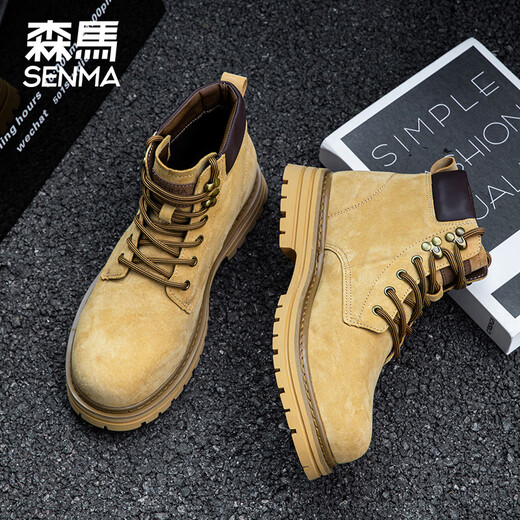 Semir Martin Boots Мужская высокая версия подлинная кожаная осень и зимняя новая рабочая одежда для женщин для женщин открытые пары не могут победить большие желтые ботинки для женщин желтые коричневые 42 мужчины.