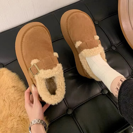 
Thick-soled Birkenstock shoes for women in autumn and winter new velvet warm snow boots for women versatile Maillard sporting cotton shoes for women, maroon 37 (recommended to take a size smaller)