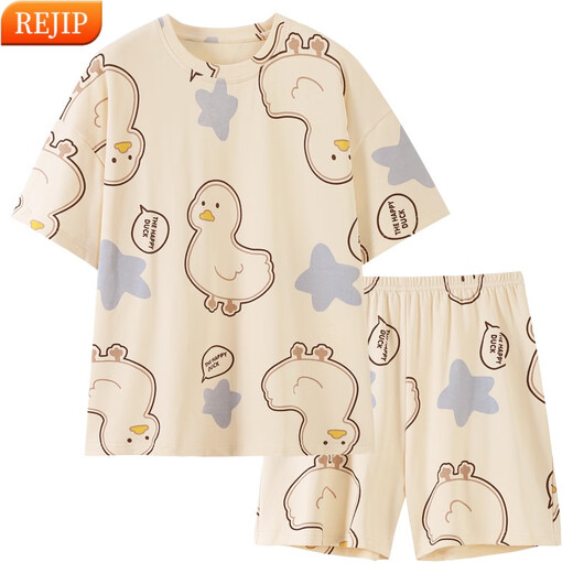 
REJIP pajamas ladies 2024 new short-sleeved shorts summer cute internet celebrity style home clothing summer suit can be worn outside Q6627 2XL [recommended 140-160Jin [Jin equals 0.5 kg]]