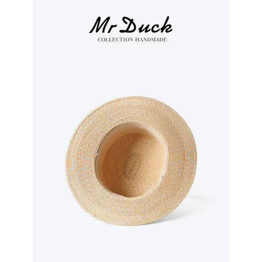 Mr DUCK收藏级别 轻奢特细手工TIAN然麦秆草帽 法式平顶帽大小头围礼帽子 MW36397原草色-大边7cm  章子怡款 M(适合55-57cm头围)