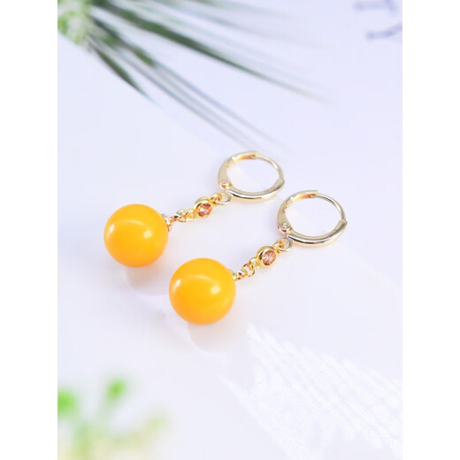 Yadige natural beeswax earrings chicken oil yellow amber round bead earrings 14K gold-filled women's simple fashionable face-shaping earrings