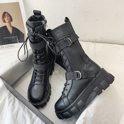 Mei Ben only 20 cm height-enhancing shoes Martin boots cos British style COS special motorcycle boots large size British style showing thin legs upgraded black 38