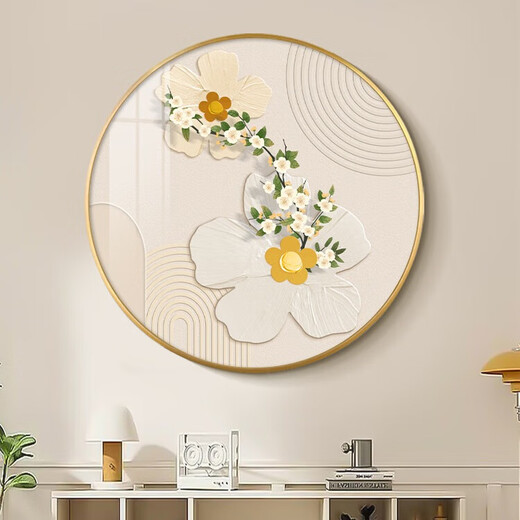 Sense Maltes Cream Style Round Eingang Wohnzimmer Dekoration Gemälde moderne einfache kleine frische Korridorsofa Hintergrund Wandhängemalerei JD12056 60 cm Durchmesser Kristall Porzellan Aluminiumlegierung Gold Rahmen