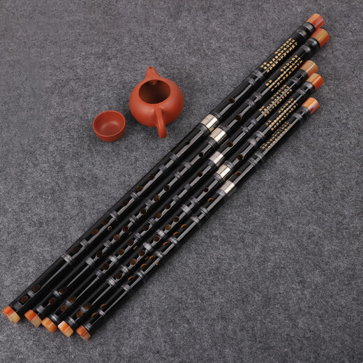 Minsine Bamboo Refined Flute Bamboo Flute F Key Single Insert White Copper Professional Flute National Wind Instrument D45 Black