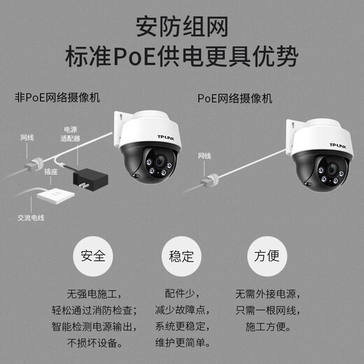 普联（TP-LINK） POE供电400万摄像头家用监控器360全景家庭室外户外tplink可对话网络手机远程门口高清IPC642P-A