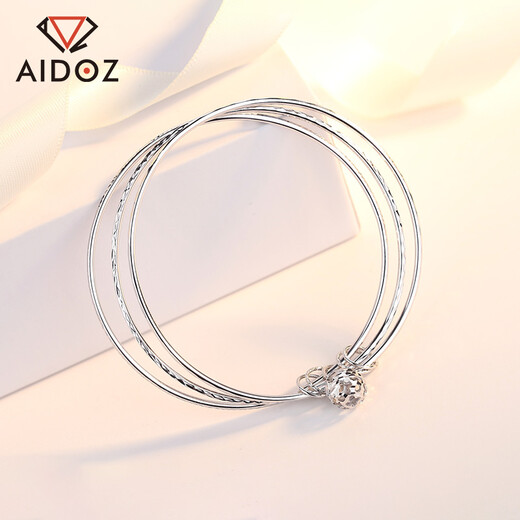 Aido Diamond pt950 platinum bracelet for women, platinum three lives and three generations wishing bead bracelet gift for wife, weight 12.26 grams, inner diameter 52mm