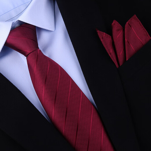 Lieshang Red Wedding Tie for Men Zippered Groom’s Wedding High-end Handmade Formal Suit for Business Men Free of Lazy People 8cm Handmade Thermal Mark Burgundy + Yuanxi Collar Clip + Square Scarf