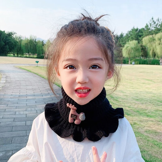 Autumn and winter baby scarf women's neck scarf knitted thickened windproof warm cute boys and girls children's winter deer scarf pink + beige children's deer scarf