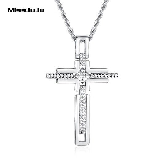 Miss JuJu platinum cross pendant for men, pt950 platinum pendant, fashionable reversible design pendant for women, weight 11.7-11.9g + with black leather cord