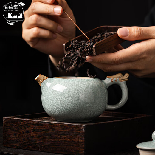 Wu Ming Tang Ru kiln ice flower glaze tea set complete set of opening slices can grow teapot lid bowl teacup high-end gift box