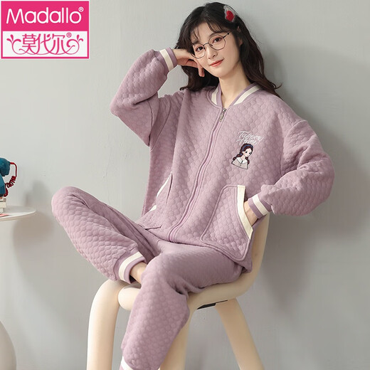
Modal pajamas for women in autumn and winter thickened pure cotton new style cotton cardigan zipper casual air cotton mezzanine home clothing set MC-15271 M [Suggested weight: 85-100Jin [Jin equals 0.5 kg]]