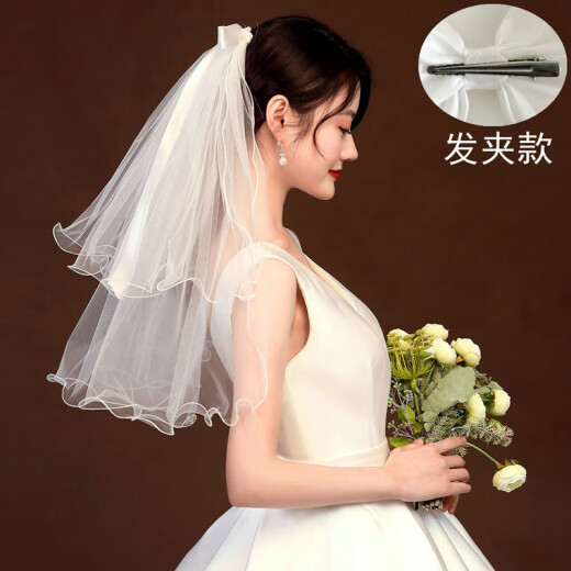 阿宝丽 小仙女新娘头纱求婚领证蝴蝶结婚庆盖头韩风网红发夹拍照仪式感