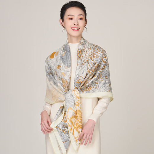 Wu Canli mulberry silk wool scarf shawl silk autumn and winter season elegant big square scarf women fashion shawl rainforest dream-bee
