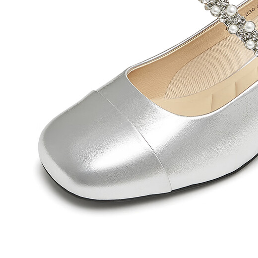 Tianmeiyi Shoes Women Shoes Mall mismo tacón grueso French Retro Single Shoes Mary Zhen Shoes Spring and Autumn Style BJ761CQ4 Silver 38