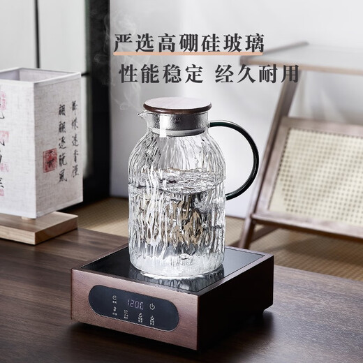 DELISOGA light luxury water cup set household heat-resistant living room tea set complete set tea cup cold kettle housewarming water set 304 gold lid-1 pot 6 cups+black stand+gold handle plate