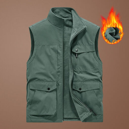 洺威保登马夹男士背心秋冬季加绒立领户外休闲工装多口袋坎肩钓鱼马甲外套 卡其色 常规 春秋 2XL