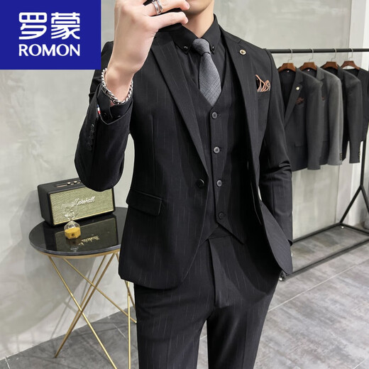 Romon (Romon) Anzug Herrenanzug Trend koreanischer schlanker britischer Bräutigam Hochzeitskleider Business Professional Anzug Casual Anzug dunkelgraue Textur 9905 [Anzug + Hosen] mit S 90jin [Jin ist 0,5 kg]