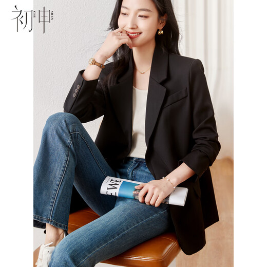 Chu Shen Spring and Autumn Small Suit Women's Professional Commuting Casual Suit Jacket Formal S13KF4434 Black L