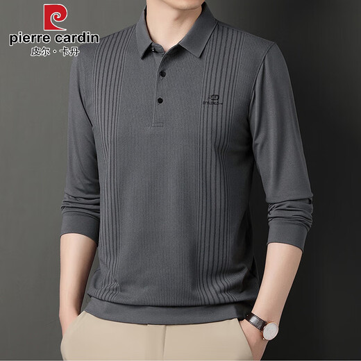 Pierre Cardin Frühlings- und Herbstkleidung gestreifter Druckvater Langarmed T-Shirt Herren-Baumwoll-Revers großer Top-Top-Hemd mittleren Alters im mittleren Alter von Herren 838 Green [gleicher Stil in Einkaufszentrum Counter] 170/110/l (empfohlen 120-140 Jin [Jin gleich 0,5 kg]))
