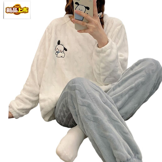 Molianya Pajamas Winter Winter Women's Coral Velvet Plush engrosado Manga larga Conjunto de ropa para el hogar de franela suelta 12401# XL 115-140Jin [Jin iguala 0.5 kg]