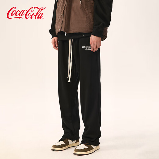 Coca-Cola Casual Pants Men's Autumn and Winter Pants Velvet Thickened Loose Pants Sweatpants Black Velvet XL (150-170Jin Jin is equal to 0.5 kg)