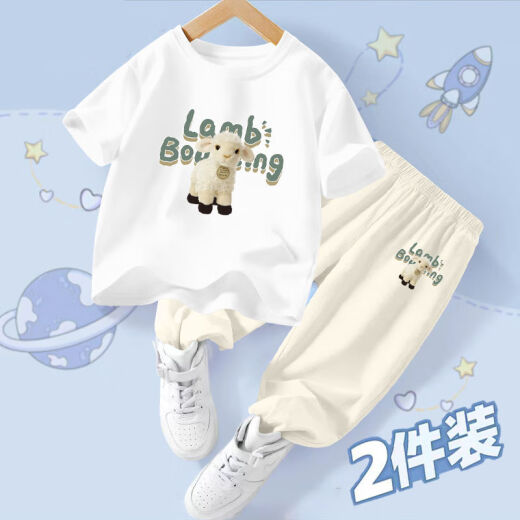 Disney (Disney) Children's Set 2025 New Style Boys Summer Fashion Short Sleeve T-Shirt Girls Mosquito Repellent Pants Summer Baby Clothes White T-Shirt + Small Green Pants Size 90 (Suggested height 80-90cm)