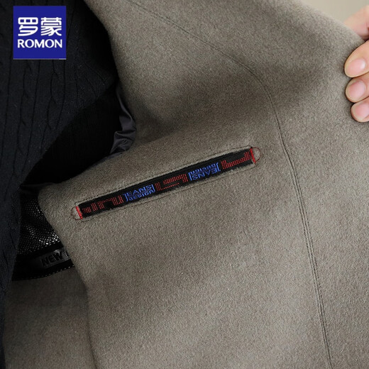 ROMON woolen coat men's suit collar double-sided thickened windbreaker autumn and winter mid-length men's plush woolen coat gray XL suitable for 130-150Jin Jin equals 0.5 kg