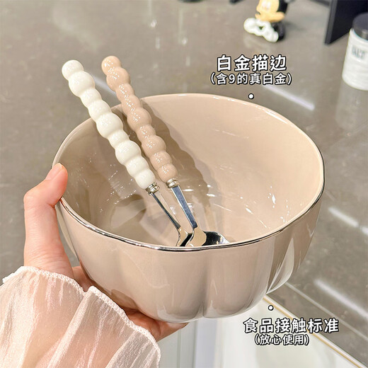 启派高级感陶瓷碗盘餐具家用釉下彩饭碗汤碗简约高档盘子碗碟碗筷套装 8.5寸花瓣盘2个装【1276】描金边