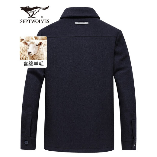 Seven Wolf Jacket Men's Wool Spring Woolen Jacket Men's Casual Lapel Fashion Jacket Shirt Windproof Jacket Men's Top 101 (Narrow Blue) 170/88A/L