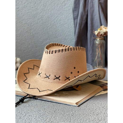 Xinhaorui Western Cowboy Hat Men and Women Spring and Summer Autumn Outdoor Travel Photos Sunshade Knight Hat Tibetan Big Edge Jazz Hat Deep Coffee
