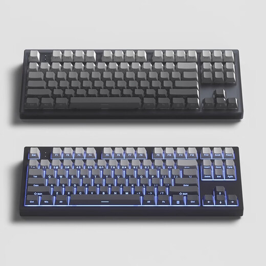 腹灵mk870pro黑莓侧刻机械键盘蓝牙有线无线客制化电脑游戏静音办公 【单模】极夜黑+极昼侧刻 青轴 87键