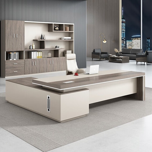 OUYIN Office Furniture Boss Desk Office Desk and Chair Modern Simple Panel Executive Desk Supervisor Desk Manager Desk President Desk Black Oak 2.8m Boss Desk + Boss Chair