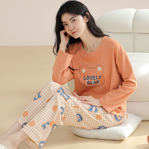 Femaiibo Pyjamas Damen Herbst 2023 Neue Baumwoll-Langhülle Dünne süße Schüler Cartoon Großgröße Home Clothing Set MP 09M9902 M 155-160c (40-50 kg)