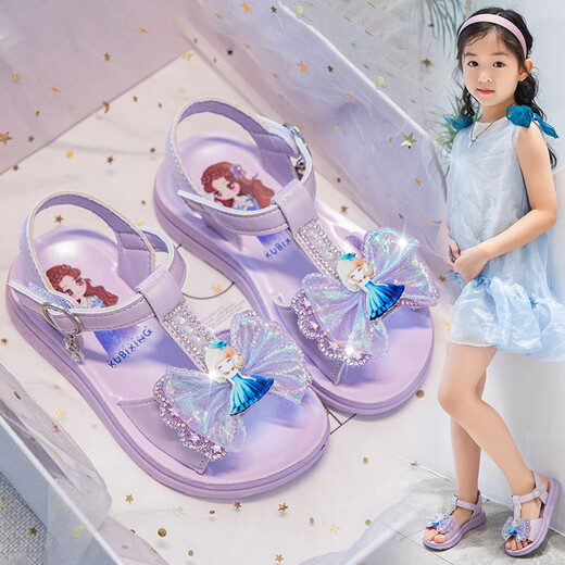 G.duck little yellow duck girls princess sandals 2025 summer new soft-soled crystal shoes girls non-slip children's shoes children's fashion 2723 purple 34 shoe inner length about 21.3cm