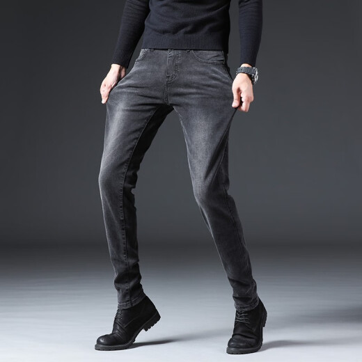 Canelin Kiskha high-end men's 2025 spring and autumn new style jeans for men stretch slim feet casual loose long pants for men 1048 black size 34
