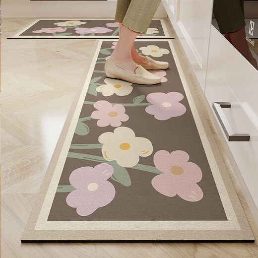 Gudie kitchen special floor mat diatom mud water-absorbing oil-absorbing non-slip mat floor oil-proof long wipeable no-wash foot mat Shengshi Xiaobaihua special-shaped diatom mud kitchen floor mat 45*70+45*150cm (5 yuan off for package)