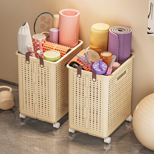 Nombramiento de la cesta de almacenamiento de la colchoneta de yoga Equipo de acondicionamiento físico Cesta de almacenamiento Sports Clip de almacenamiento Badminton Storage Storage Gran Crema blanca Grande
