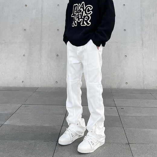 POUM Jeans European und American Vibe High Street Slim Feet Hosen für Verarbeitung und Brüste Design Nischen-Trendy Marke WKXS-K691 Black L.