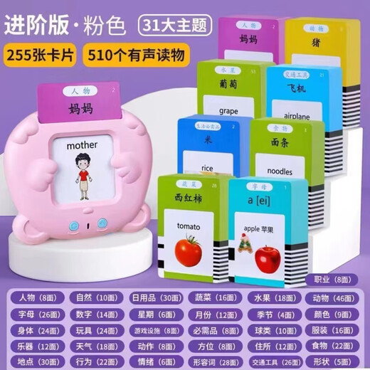 Dinglong Vishi Toys Máquina de la tarjeta de educación temprana para niños 1-6 años Máquina de aprendizaje China e Inglaterra Iluminación bilingüe Alfabetización para bebés Inserto Inserto de color naranja 224 Palabras-pure Inglés