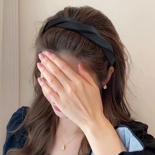 Mengkeduo high skull headband for women black all-match face wash non-slip headband wide edge with tooth pressure hairpin headdress simple hair bundle cross hairband black