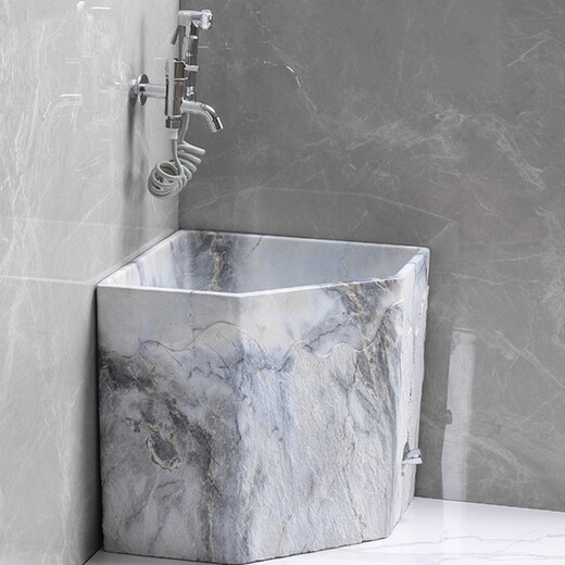 TVboop corner mop pool Chinese style balcony outdoor courtyard garden artificial stone mop pool kick drainage large size corner retro stone mop pool (black spray gun dragon