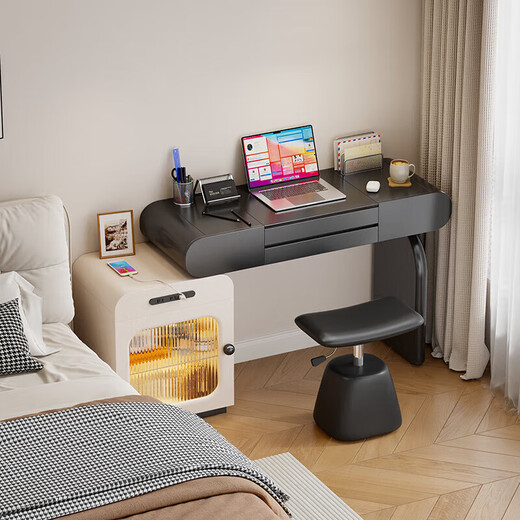 Tinimia dressing table desk two-in-one 2025 new white high-end locker bedroom small apartment bedside table dressing table white丨charging socket-reserved skirting 1.2 meters dressing table + bedside table + lifting stool