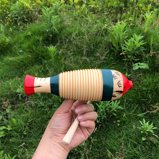 Orff Orff instrumento de percusión pez rana de madera zumbador de rana en forma de pez pez colorido rana instrumento musical material didáctico musical para jardín de infantes trompeta de 19,5 CM