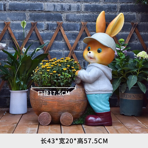 Yimingyuan Garden Decoration Courtyard Ornaments Outdoor Cartoon Rabbit Flower Pot Park Lawn Creative Simulation Animal Landscape Sculpture H20527+H20536