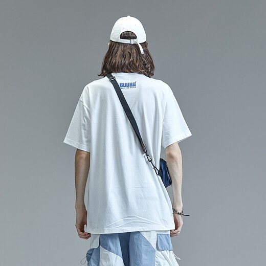 Guyuka (GUUKA) xSANK pure cotton short-sleeved trendy brand T-shirt for men's summer 2025 new Liu Yu same hip-hop loose casual half-sleeved white F3887 L