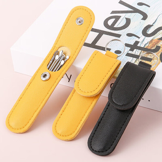 Han Meichen ear scoop six-piece set of ear picking tools stainless steel ear scoop leather bag cleaner home portable yellow light-emitting ear scoop 6 pieces/yellow leather set